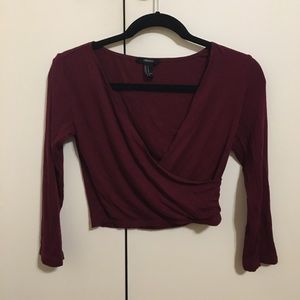 burgundy wrap crop top